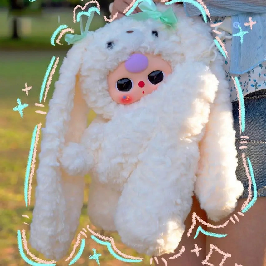 Baby Three Hug Baby Backpack, Purple Bear Plush Doll Crossbody Bag