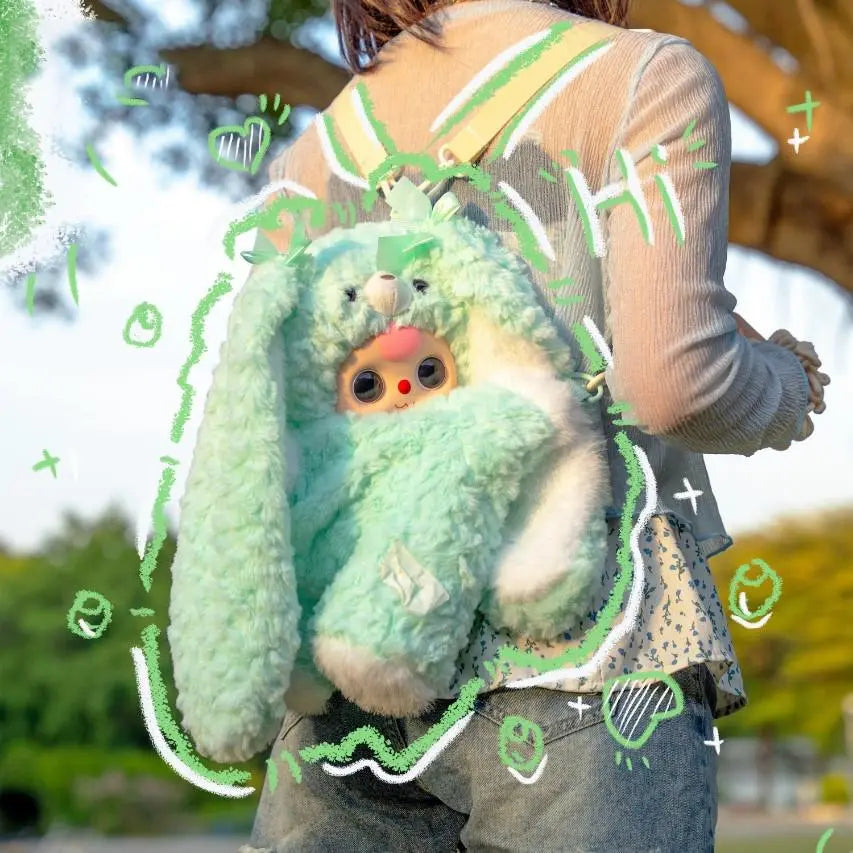 Baby Three Hug Baby Backpack, Purple Bear Plush Doll Crossbody Bag