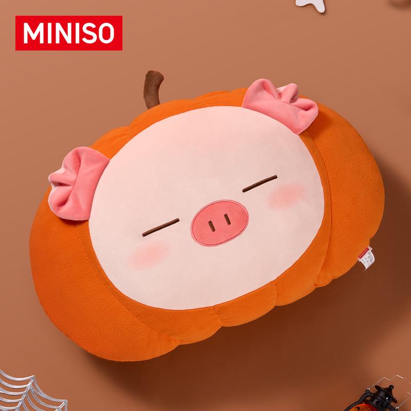MINISO Halloween Pumpkin Pig Big Head Plush Pillow, Super Soft Stuffed Doll, Adorable Decor Cushion, Perfect Holiday Surprise Gift for Kawaii Lovers