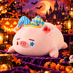 MINISO Pig BBO Series Shy Clown Pig Lying Plush Doll, Super Soft Stuffed Toy, MINISO Halloween Luminous Pumpkin Witch Pig Plush Pendant, Cute Bag Charm, Kawaii Holiday Surprise Gift for Girls