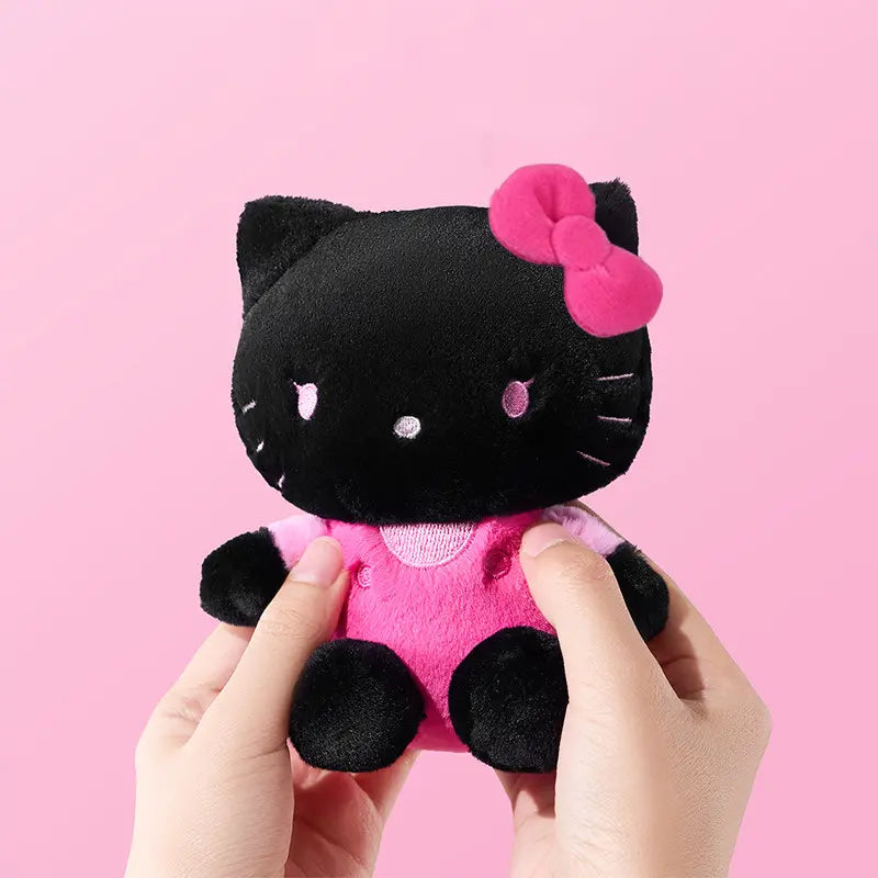 MINISO Denim Blue & Black Kitty Plush Doll Keychain | Qootoy