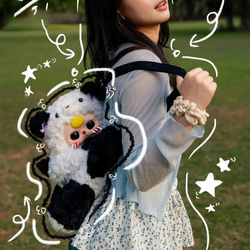 Baby Three Hug Baby Backpack, Purple Bear Plush Doll Crossbody Bag