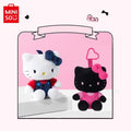 MINISO Denim Blue & Black Kitty Plush Doll Keychain | Qootoy
