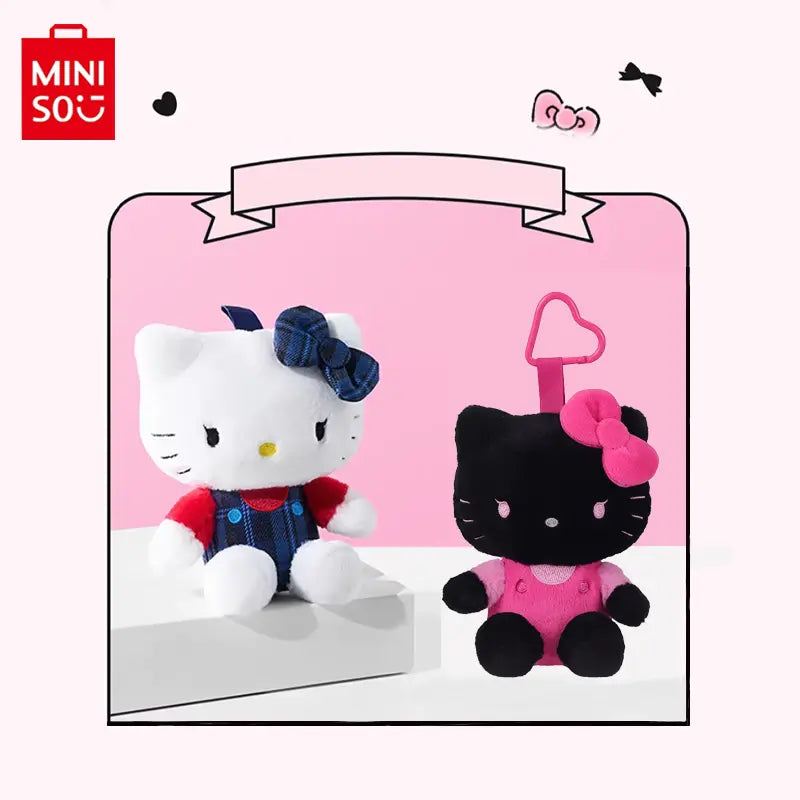 MINISO Denim Blue & Black Kitty Plush Doll Keychain | Qootoy