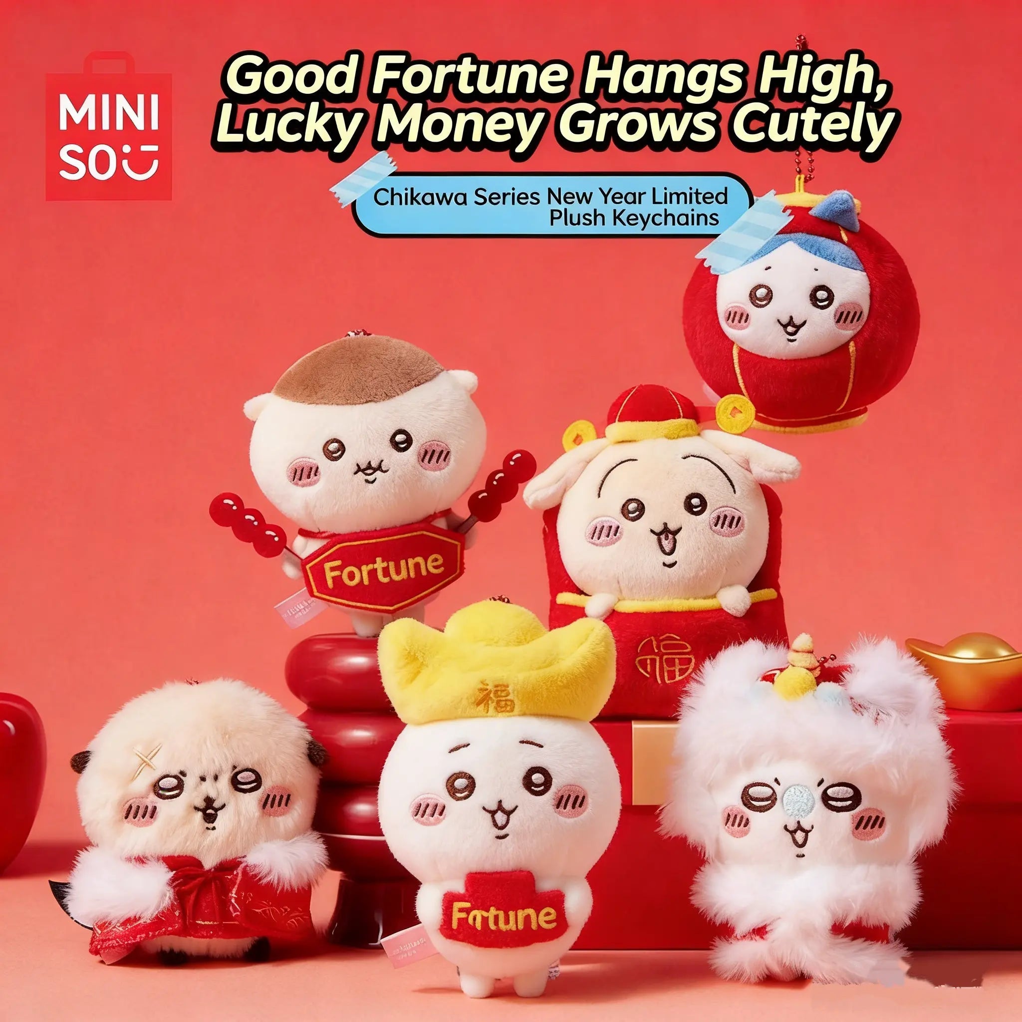 MINISO Chiikawa New Year Limited - Edition Plush Keychain - Qootoy - Hong Kong Ying Yue Development Limited